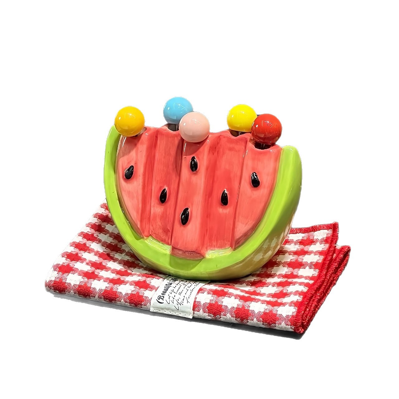 Tenedor de sandía de acero inoxidable, juego de almacenamiento de lujo veraniego