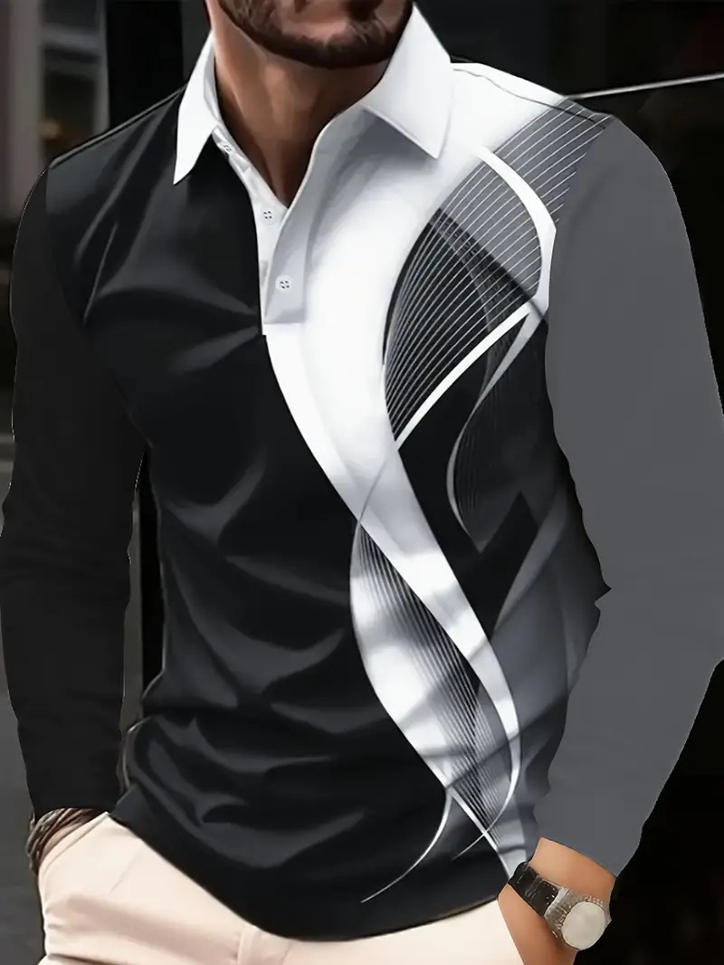 2024 venta caliente 3D impresión digital para hombres primavera y otoño deportes holgado transpirable manga larga botón cuello POLO camisa en stock
