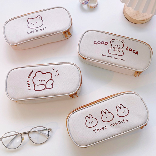 Yilan factory direct sales canvas pencil case large capacity student simple pencil case ins style girly heart stationery box