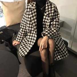 千鸟格西装外套女秋冬2026新款韩版炸街小西服宽松加厚呢子大衣潮