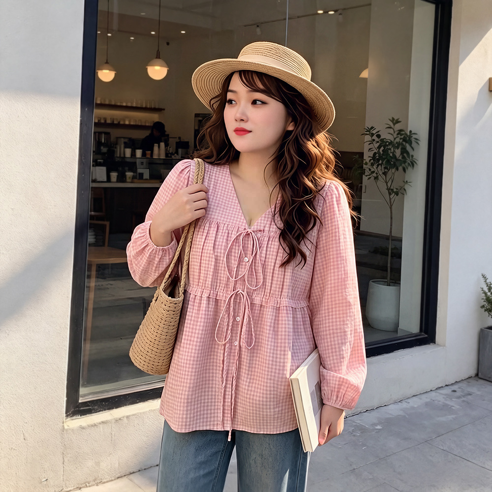 65-160kg Plus-size women's fashion French chiffon blouse for spring and autumn, loose and age-reducing mesh top for slightly chubby ladies
