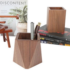LOGO Office Desk Stationery Organizer Business Gift Wood Pen Holder Creative Black Walnut Pen Tower