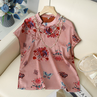 Summer New Short-Sleeved Shirt, Irregular Cheongsam Style, New Chinese Style, Young Mother's Clothing, Foreign Style High-End Top