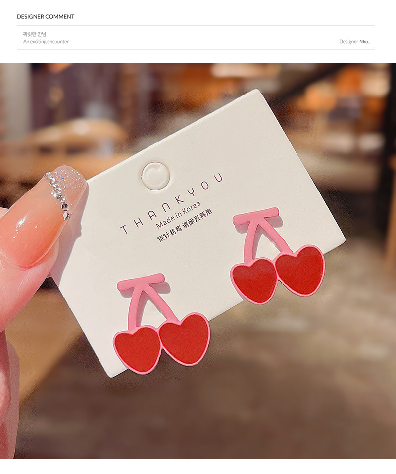 Korean New Cute Pink Cherry Earrings Fashion Forest Simple Personality Earrings display picture 4