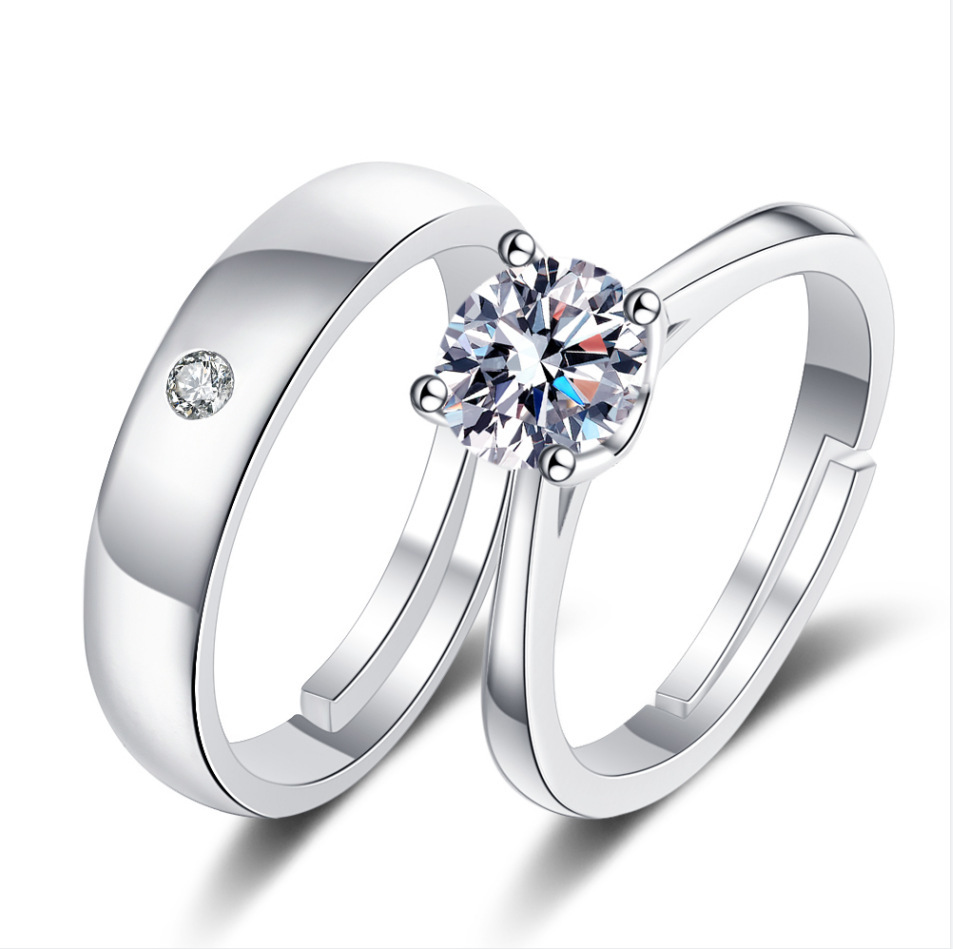 Japonés y coreano nuevo estilo coreano pareja de hombres y mujeres anillo de diamantes boca abierta regalo de San Valentín para la novia en vivo al por mayor