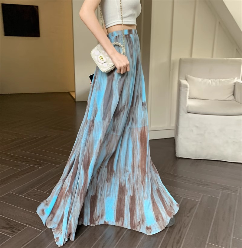350g Weight Maxi Long Dress Dress Length Type Skirt Dresses Type Spandex, Polyester Fabric Type High Waist Waist Line Micro-Elastic Elasticity Holiday, Daily Occasion Loose Fit Type Printing Pattern Summer, Spring Season Women's Gender Vintage Style, Streetwear Style Blue Color Vintage Tie-Dye Midi Skirt For Women Spring Summer Vacation Style High Waist Slimming A-Line Skirt Draped Long Skirt Niche Flared Skirt Street Style High Street 2