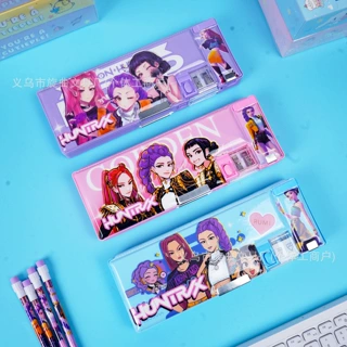 跨境新款KPOP猎魔女团文具盒网红创意多功能铅笔盒超大双层文具盒