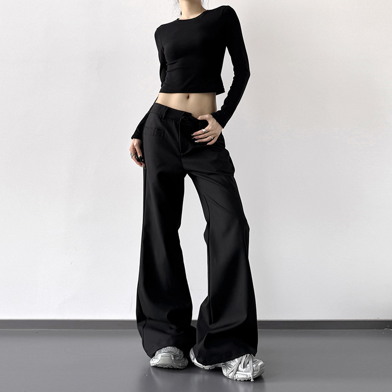 American Retro Black Suit Flared Pants for Women, Autumn New Loose Genuine Trendy Brand Casual Wide-Leg Trousers