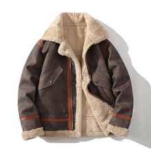 PY744外贸新款男装休闲大码皮毛一体加绒加厚保暖时尚PU皮衣外套