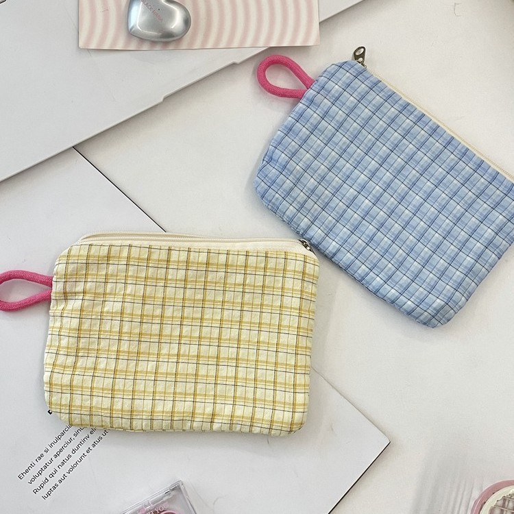 5815 Checkered Coin Purse/Key Pouch/Mixed Item Bag/Cosmetics/Lipstick/Cushion Compactor Storage Bag