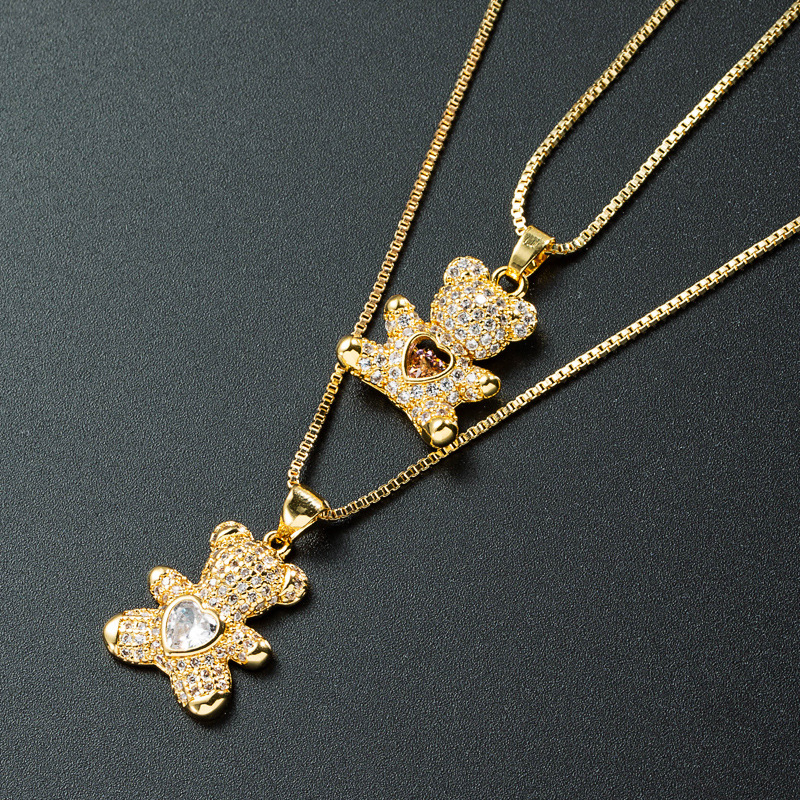 Wholesale Jewelry Cute Heart Bear Pendant Copper Zircon Necklace Nihaojewelry display picture 3