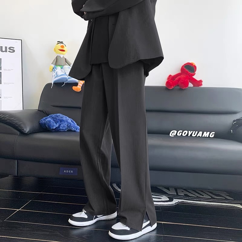 Split Trousers Men's 2022 Spring and Autumn High Street Casual Pants Loose Straight Wide Leg Pants Korean Fashionable Casual Pants