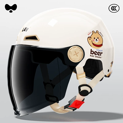 Summer Half Helmet 3C Certified – Motosiklet kaskı (dəbilqə) - 3c-cute-bear-sunscreen-long-mirror-class-a-new-national-standard-one-size-fits-all