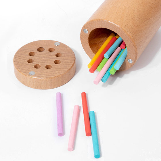 Children's Wooden Montessori Stick Kindergarten Learning Color Classification Cup Color Cognition Early Education Balance Training Stick