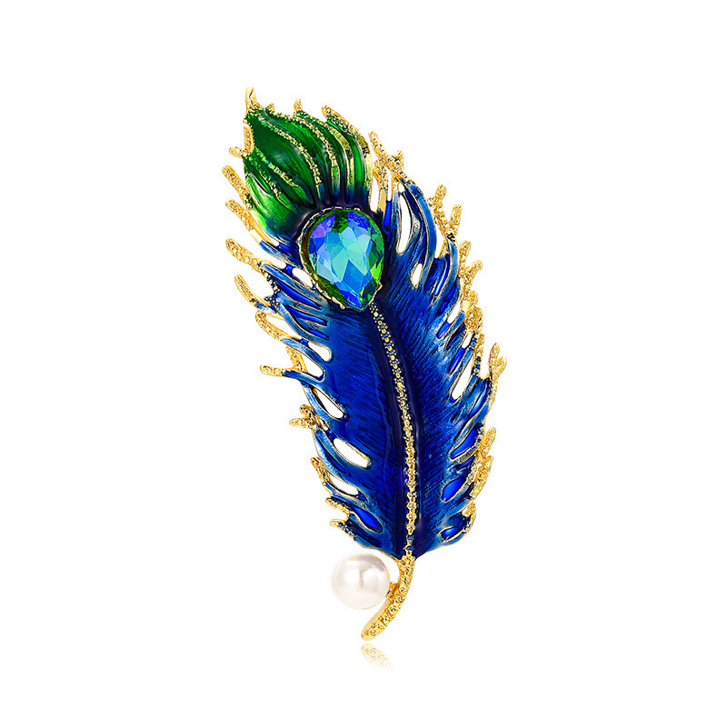 Retro Vintage Style Pin Leaf Peacock Colorful Alloy Feather Zircon Unisex Corsage display picture 5