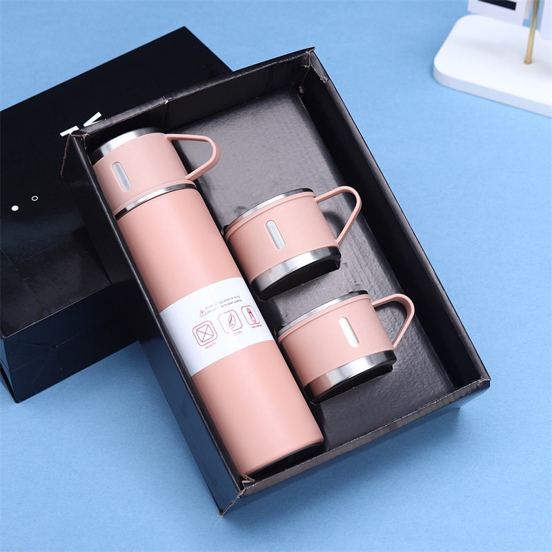 Juego de tazas de vacío de acero inoxidable 304 transfronterizo de gran capacidad, una taza, tres cubiertas, tapa de mano, taza recta, juego de regalo
