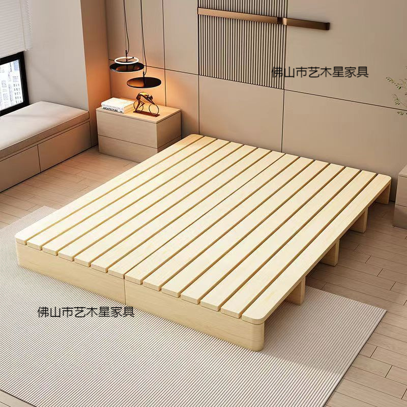 Solid Wood Tatami Bed Frame Without Bedside Breathable Frame Rental House Japanese Style Low Bed B&B Style Home Floor Bed