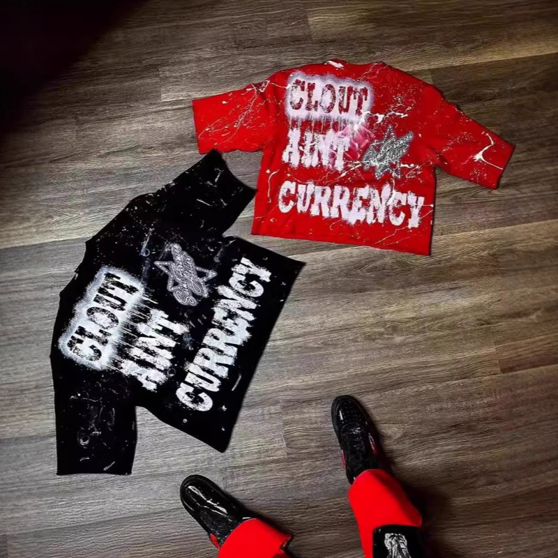 アメリカンストリートヒップホップトレンド服レタープリントTシャツパーソナライズされたパンク男性と女性のルーズトップ卸売|undefined