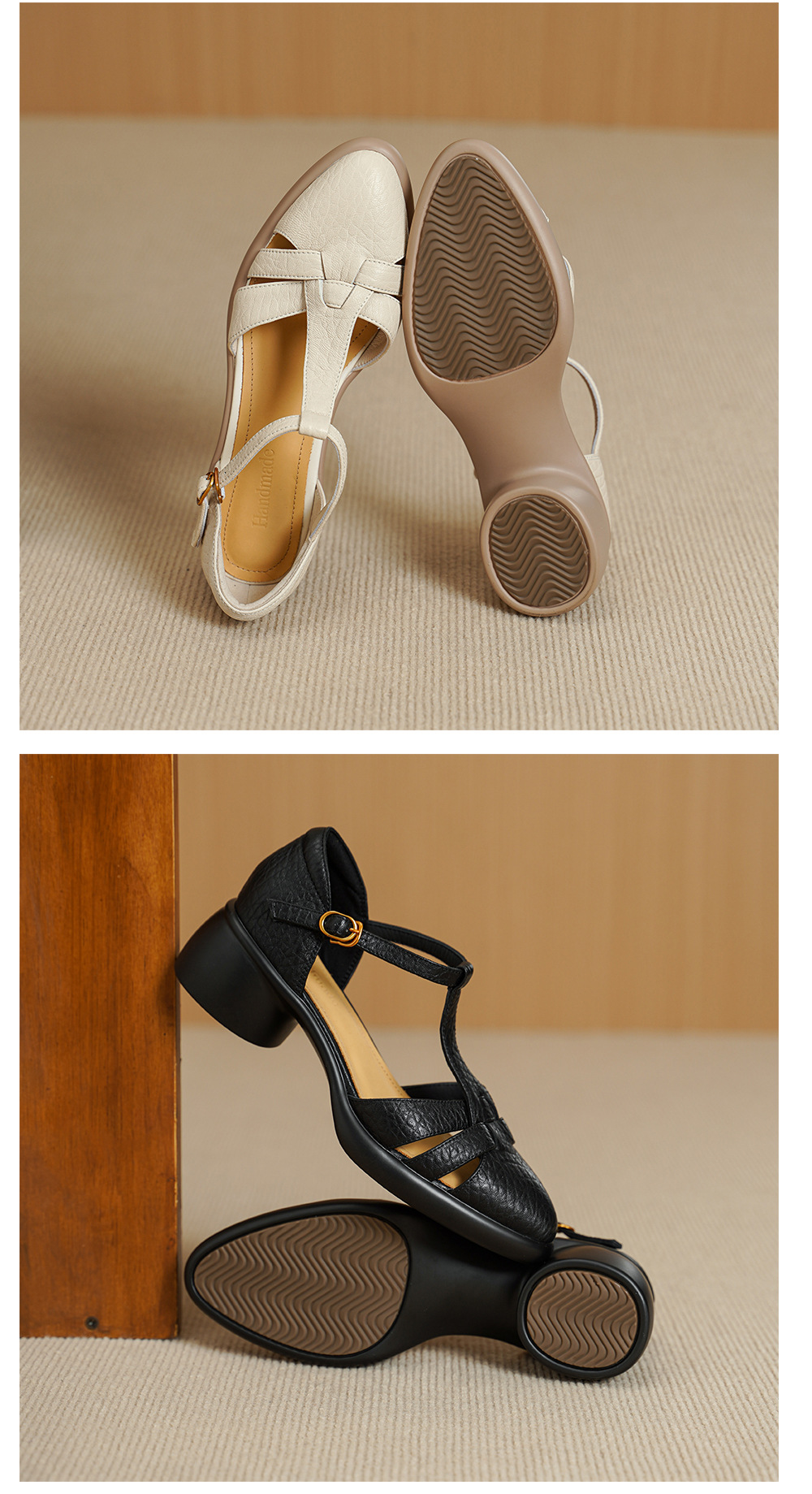 Sandal nữ quai chữ T bít mũi gót vuông 5 cm phong cách La Mã — đen chi tiết 12