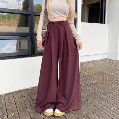 魔术贴阔腿裤垂感西装裤女2025秋季新款复古高腰拖地休闲长裤子潮