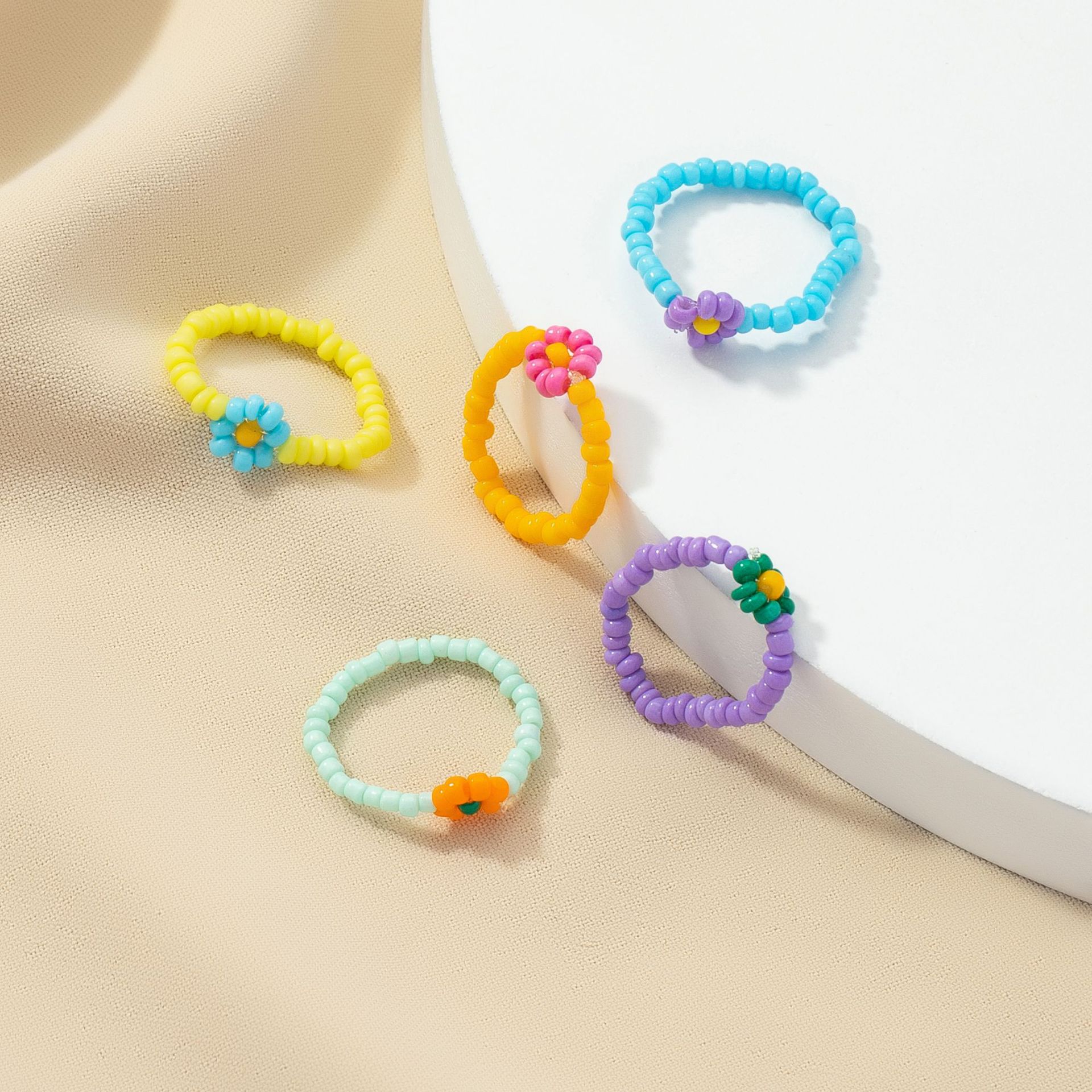 Fashion Vintage Colorful Miyuki Beads Woven Flower Ring Set display picture 2