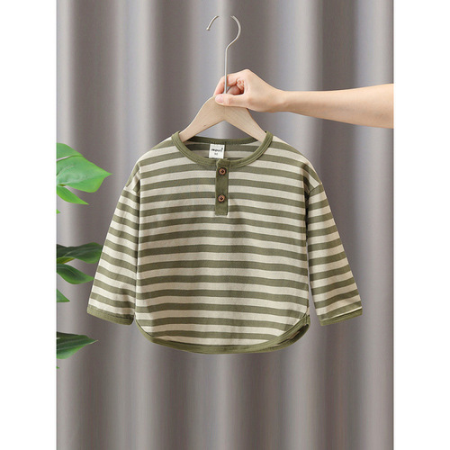 Boy's Long-Sleeve T-Shirt 2025 Children's Autumn Outfit Base Shirt Open Collar Pure Cotton Spring and Autumn Clothes T-Shirt Top