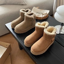 桑坡皮毛一体雪地靴女保暖短筒短靴真皮毛毛棉鞋冬季新款厚底防滑