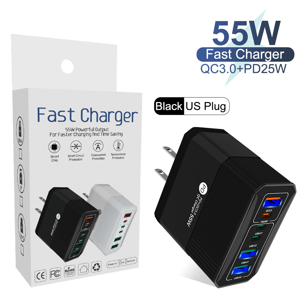 QC3.0+PD25W 6포트 미국 표준(소형 패키지) 검정색