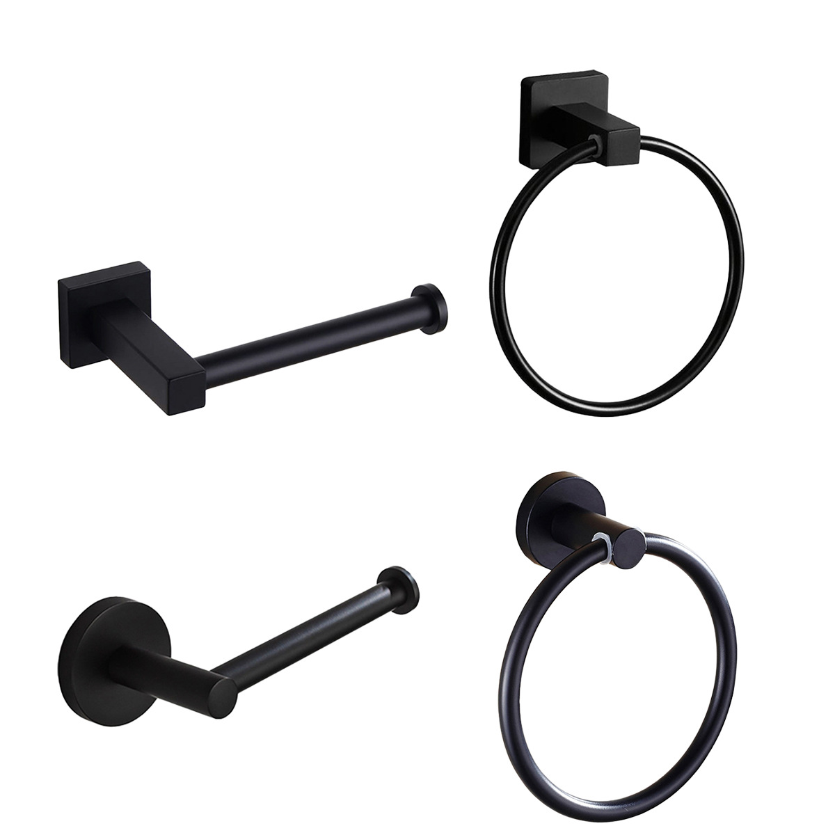 Directo de fábrica de acero inoxidable anillo de toalla de cocina y baño de hardware de papel higiénico estante de tejido negro Americano transfronterizo