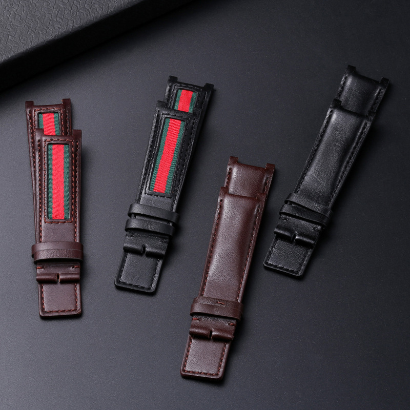 Leather bamboo watch strap, genuine leather