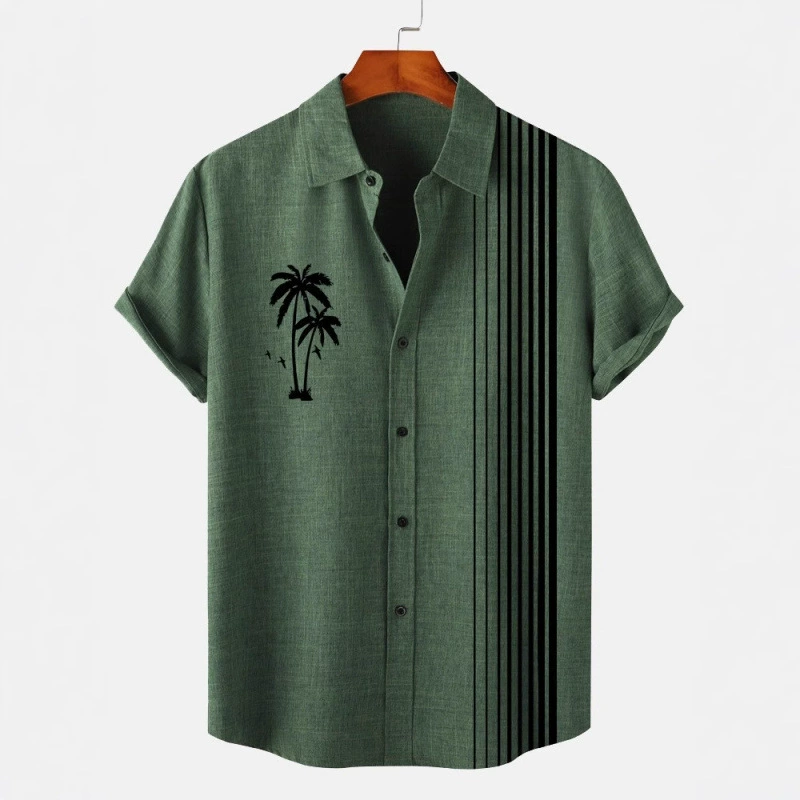 25 трансграничных европейских и американских стилей, новая кокосовая пальма, 3D цифровая печать, модная свободная рубашка с короткими рукавами, мужские топы