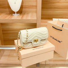 香港真皮網紅小金球菱格鏈條包女包肩斜挎小方包包2024新款時尚包