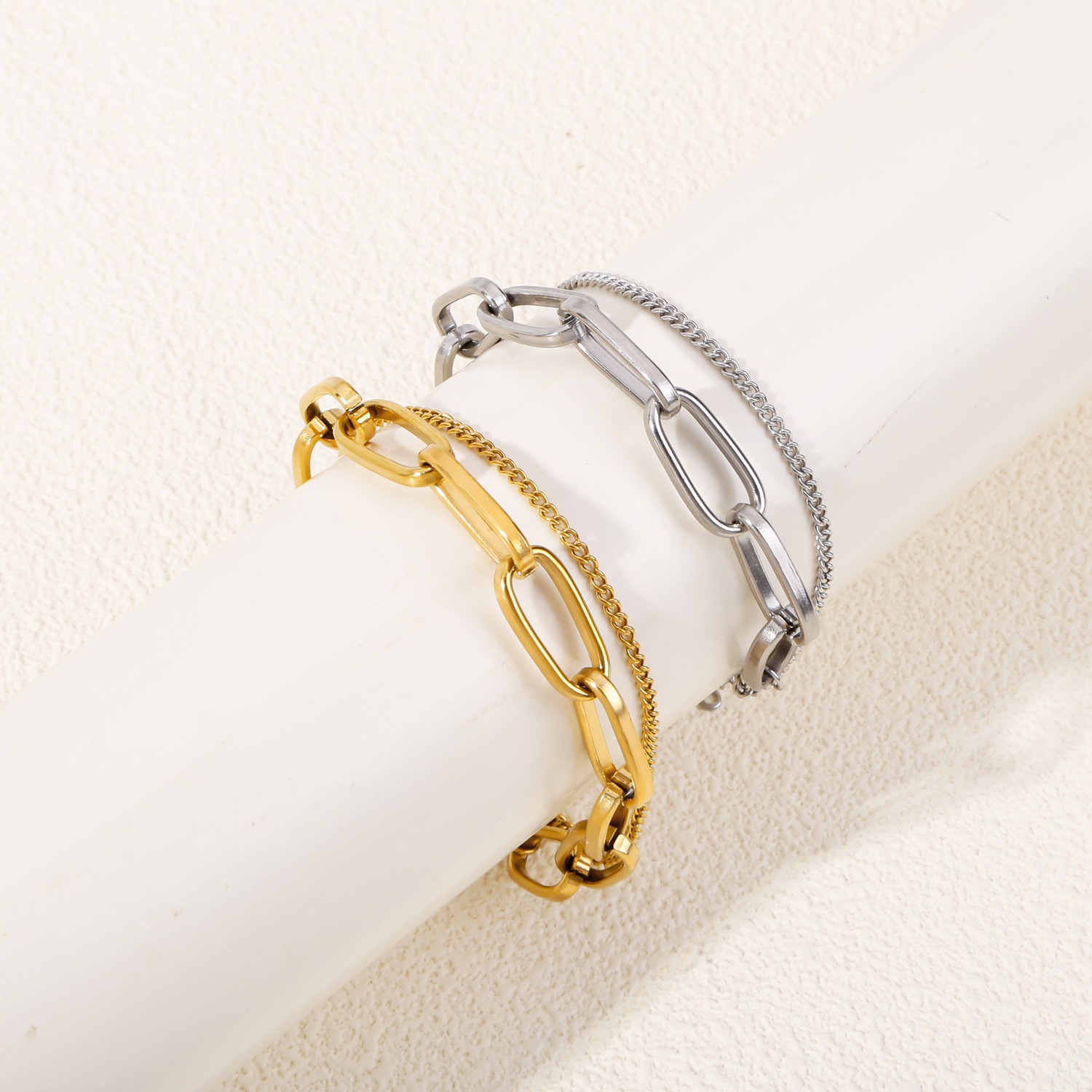 1 Piece Quantity Real Gold Plated Geometric 316 Stainless Steel Streetwear Waterproof Non Tarnish 316 Stainless Steel Chain Bracelet