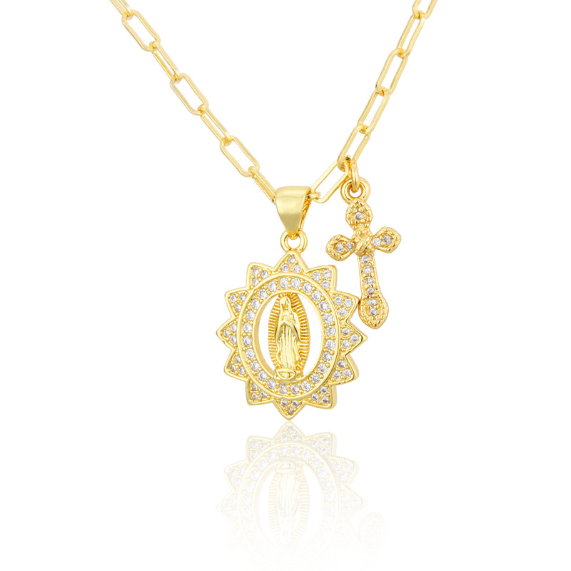gold-plated inlaid zirconium oval Virgin necklace