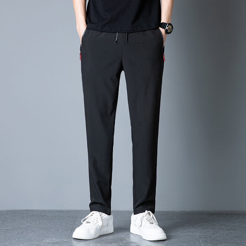 2022 Spring and Summer Fashion Value Slim-fit Trousers Casual Sports Pants Men's Ice-feeling Pants Quick-drying Pants Flat Mouth Ice Silk Pants