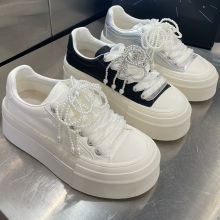 春秋季新款串珠新品松糕鞋女厚底休闲增高新款百搭小白鞋板鞋