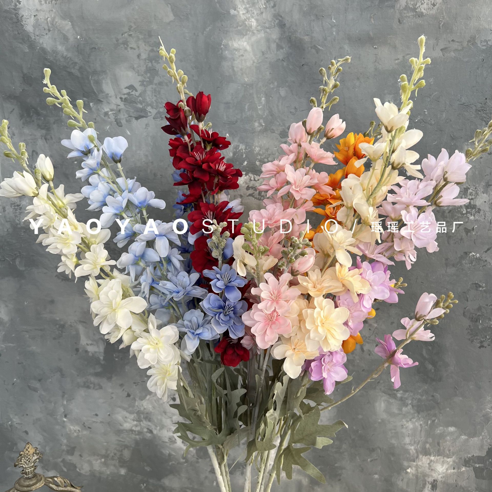 2-Pronged Flocked Delphinium Wedding Flower Decoration Simulated Hyacinth Hotel Wedding Flower Arrangement Violet