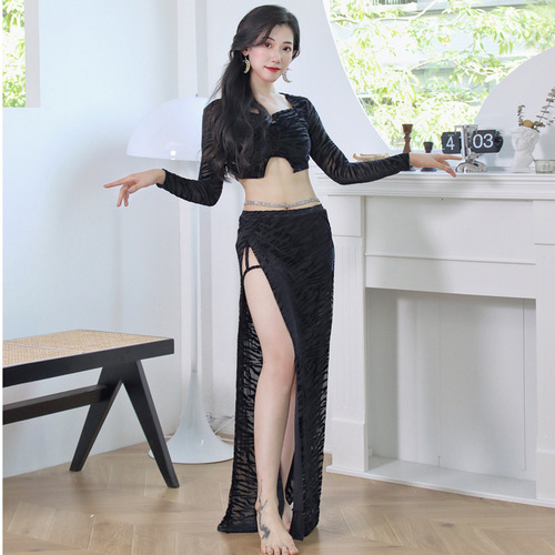 Belly dance 2024 spring and autumn new long-sleeved velvet practice suit suit sexy leg ring oriental dance costume performance costume