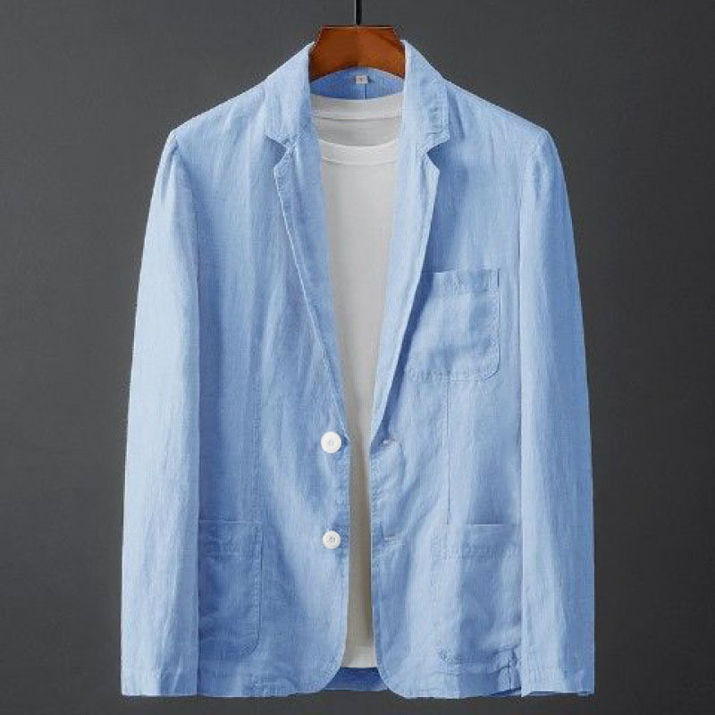 Spring and Summer Solid Color Cotton-Linen Men's Slim-Fit Casual Business Thin Breathable Linen Single-Breasted Suit Jacket for Young and Middle-Aged Men