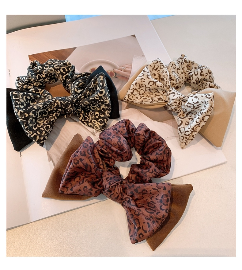 Korea Retro Chiffon Double Bow Leopard Print Hair Scrunchies display picture 6