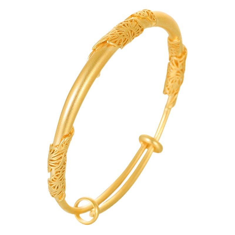 Xiangsiteng estilo antiguo arena oro pulsera abierta boca push pull pulsera Patrimonio de las mujeres hoja pulsera Internet celebridad estilo suministro al por mayor