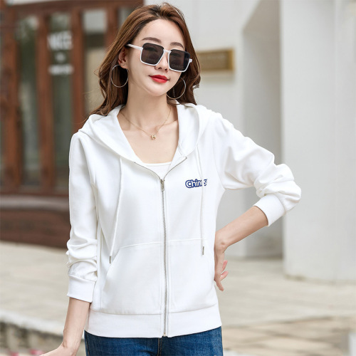 429 Spring and Autumn loose Korean style zipper cardigan simple fashionable and versatile hooded sweatshirt jacket women's loose and fashionable