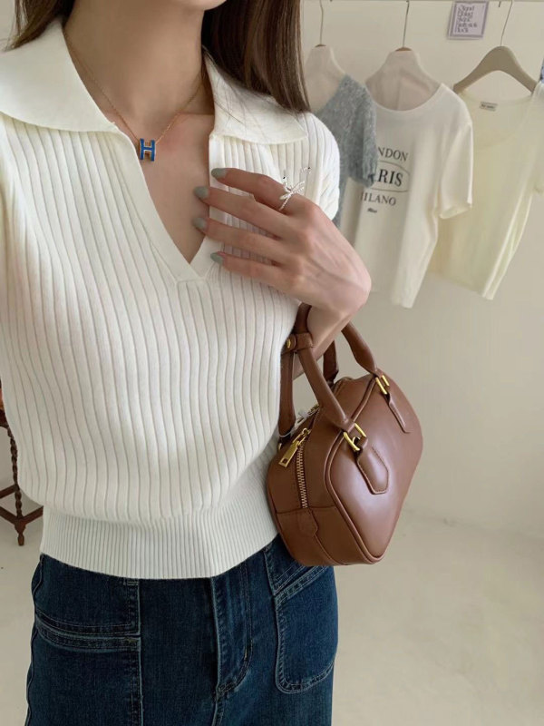 纯欲polo领辣妹设计感短袖上衣女装夏季新款独特别致绝美针织T恤|undefined