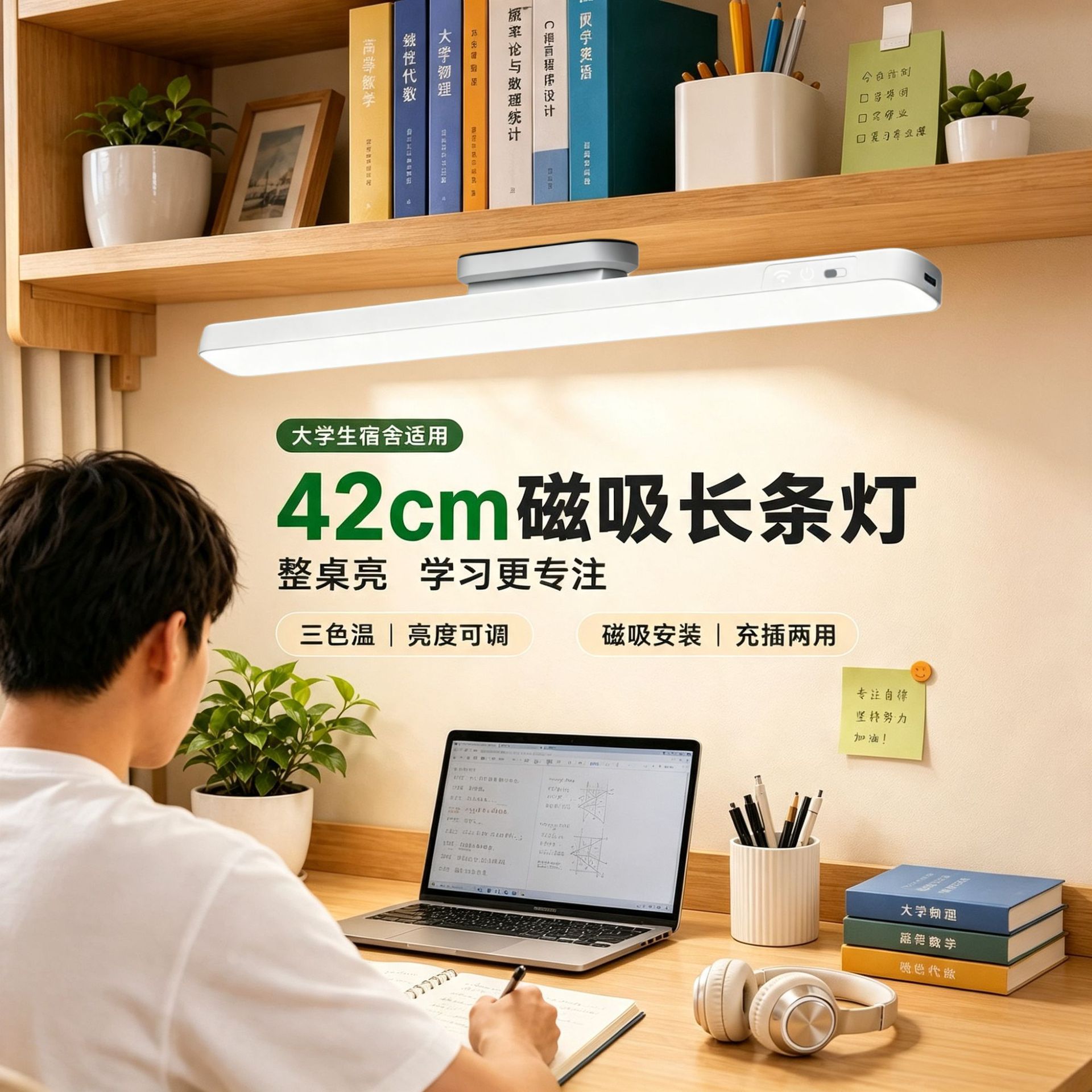 护眼学习大学生宿舍42CM磁吸酷毙台灯旋转书桌床头灯寝室LED充电