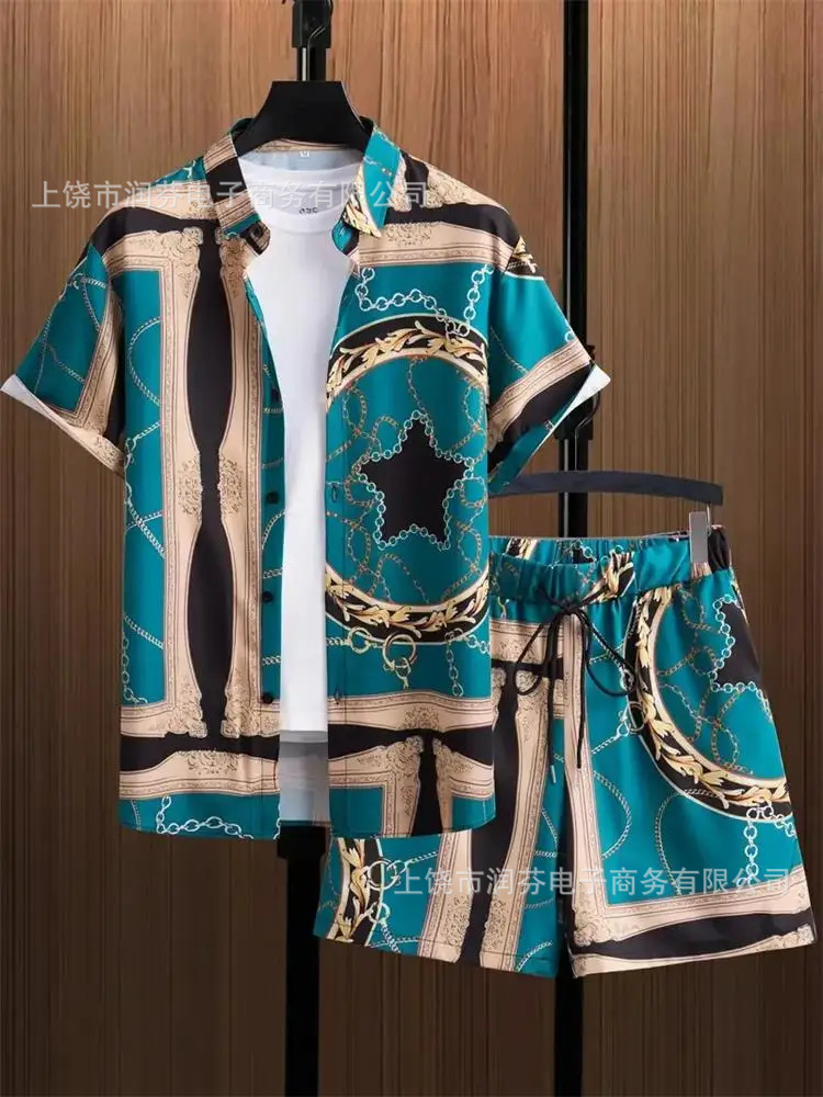 2026 viaje transfronterizo de vacaciones de viento camisa set hombre verano suelto transpirable dos piezas set mar ocio versátil