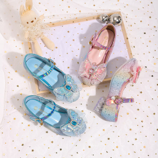 Girls High Heel Dress Shoes Children's Western-style Crystal Shoes Princess Mary Jane Wedding Party High Heels Flower Bridesmaid