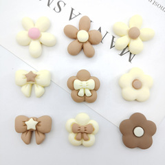 奶茶色系五瓣花朵蝴蝶結樹脂飾品配件diy髮夾頭繩貼片手機殼配件