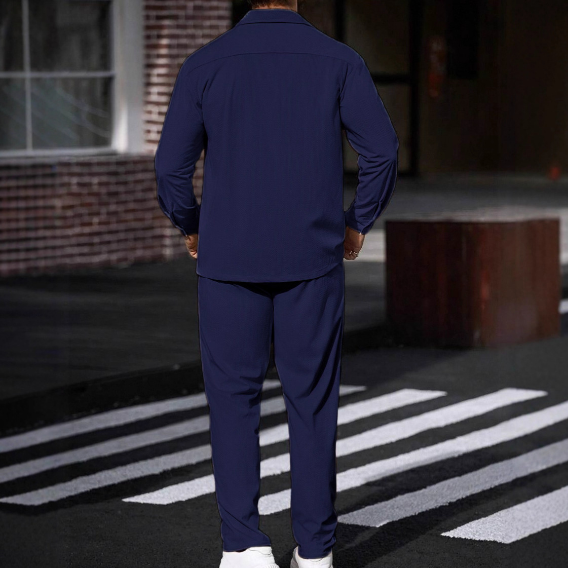 Transfronterizos Europa y América Amazon hombre deporte casual dos piezas simple botón chaqueta con la solapa de bolsillo conjunto de pantalones