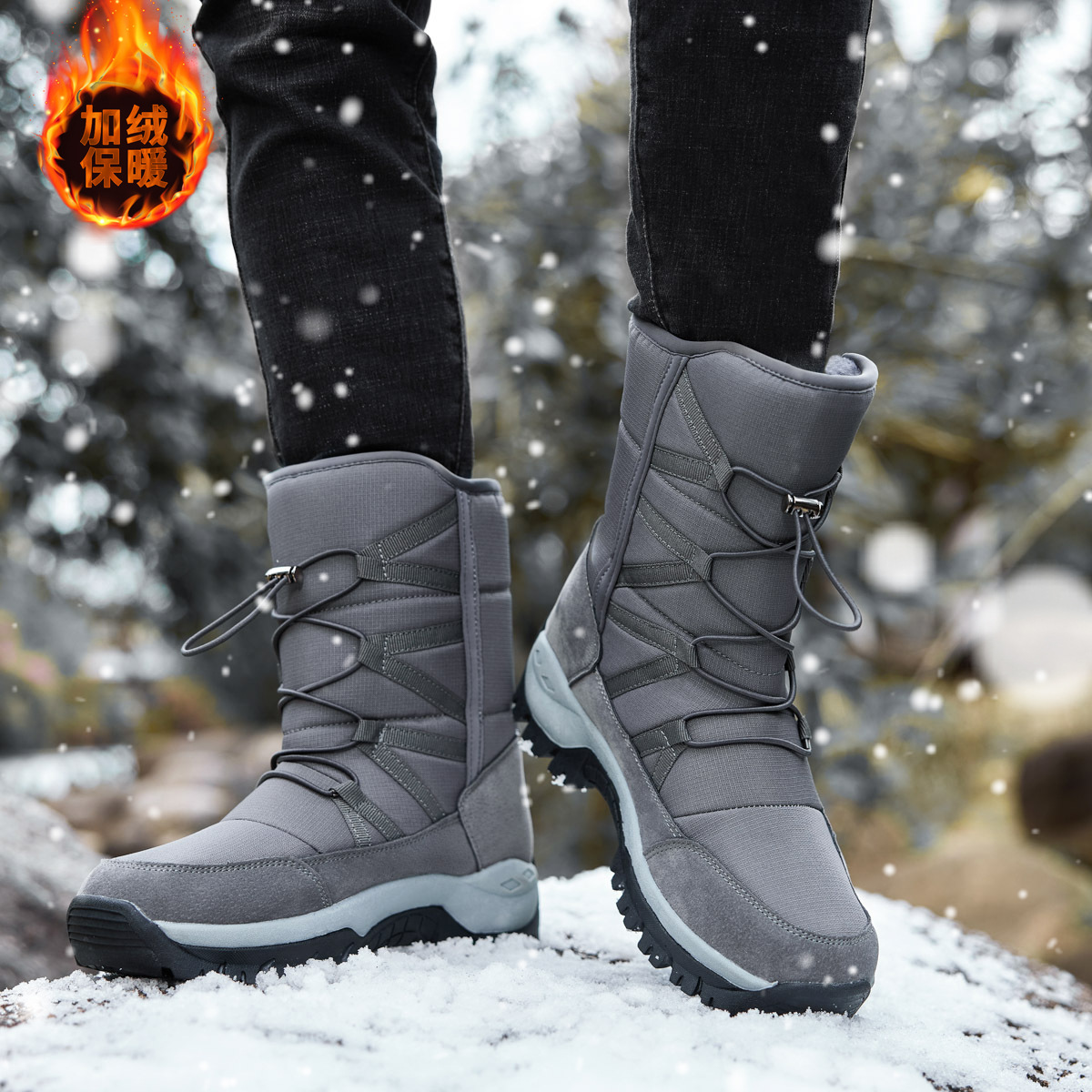 Botas de nieve gruesas del noreste, botas de algodón cálidas de velcro para hombres y mujeres, zapatos de algodón de invierno para parejas, zapatos de invierno de alta altura