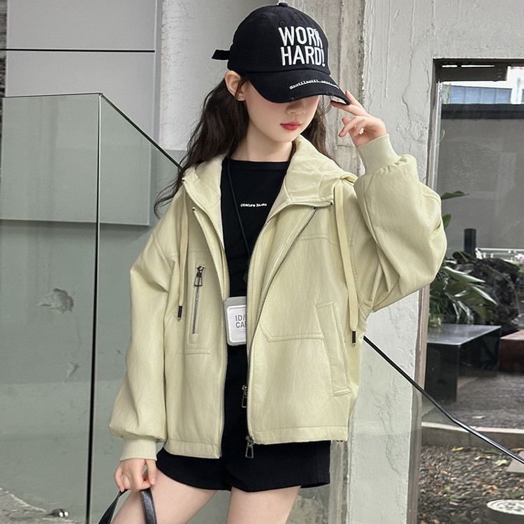 女童连帽外套春秋款2025新款洋气儿童网红炸街皮衣女孩秋装开衫潮|undefined